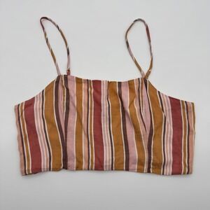 American Eagle Women L Striped Crop Cami Top With Smocked Back